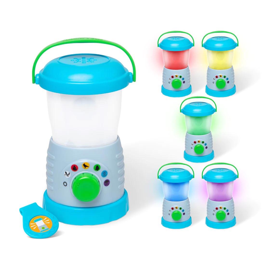 Let's Explore Light & Sound Lantern Play Set By Melissa & Doug shown with 6 different light hues