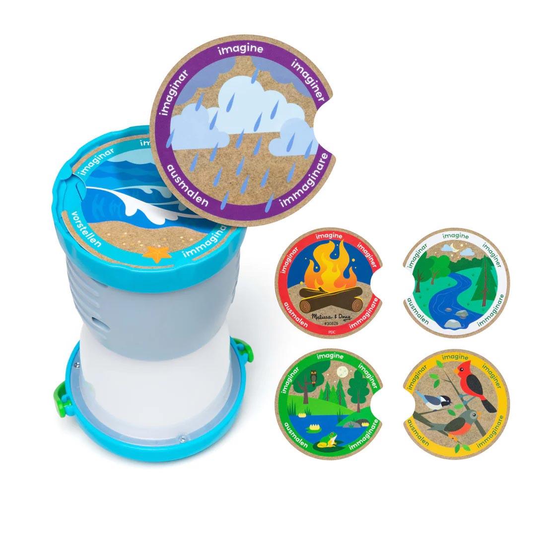 Lantern and discs from the Let's Explore Light & Sound Lantern Play Set By Melissa & Doug