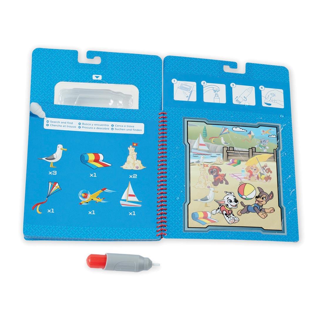 Search and Find page from inside the Water Wow! Paw Patrol Chase Activity Book By Melissa & Doug