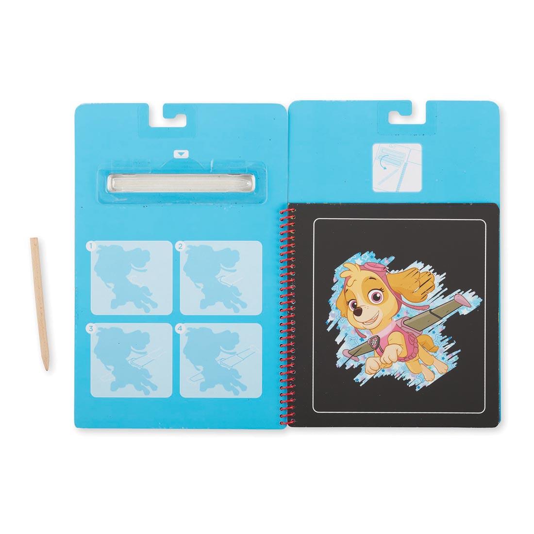 page from inside the Paw Patrol Skye Scratch Art Pad By Melissa & Doug