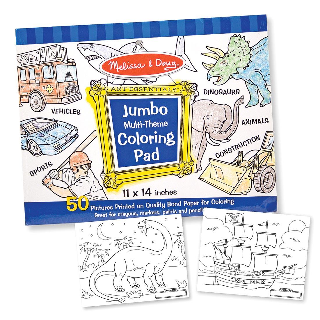 Art Essentials Jumbo Multi-Theme Coloring Pad cover shown with sample pages below