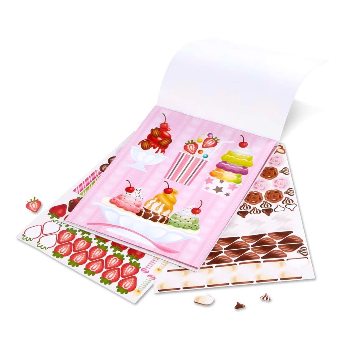 a page and sticker sheets from Sweets & Treats Sticker Pad By Melissa & Doug