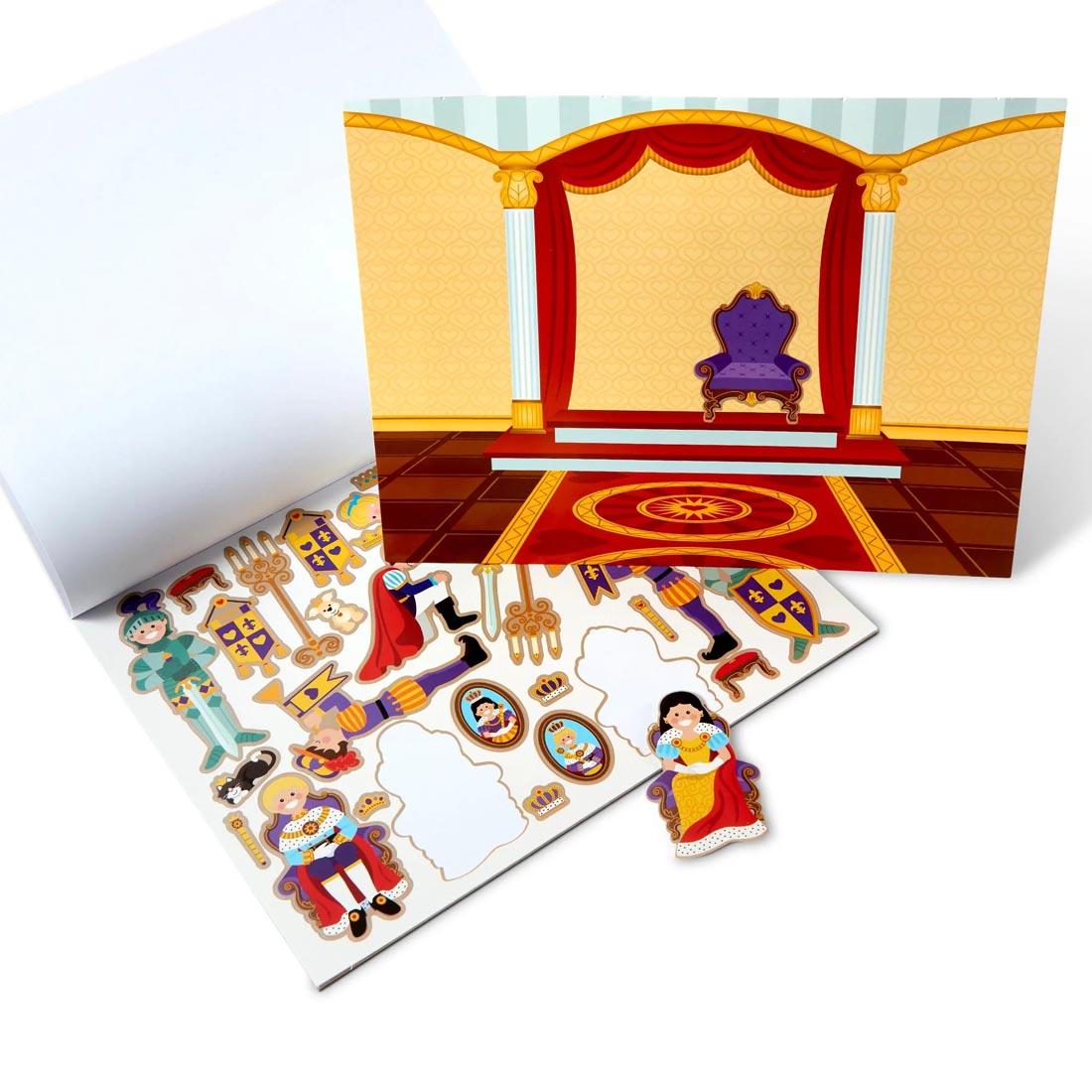 a scene and a sticker sheet from Princess Castle Reusable Sticker Pad By Melissa & Doug