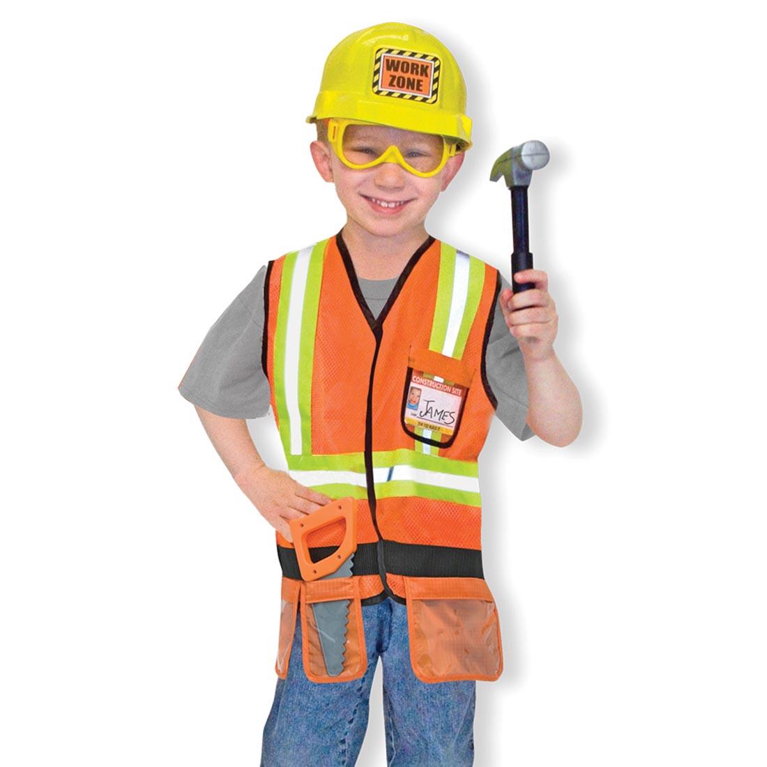 child wearing the Construction Worker Role Play Costume Set