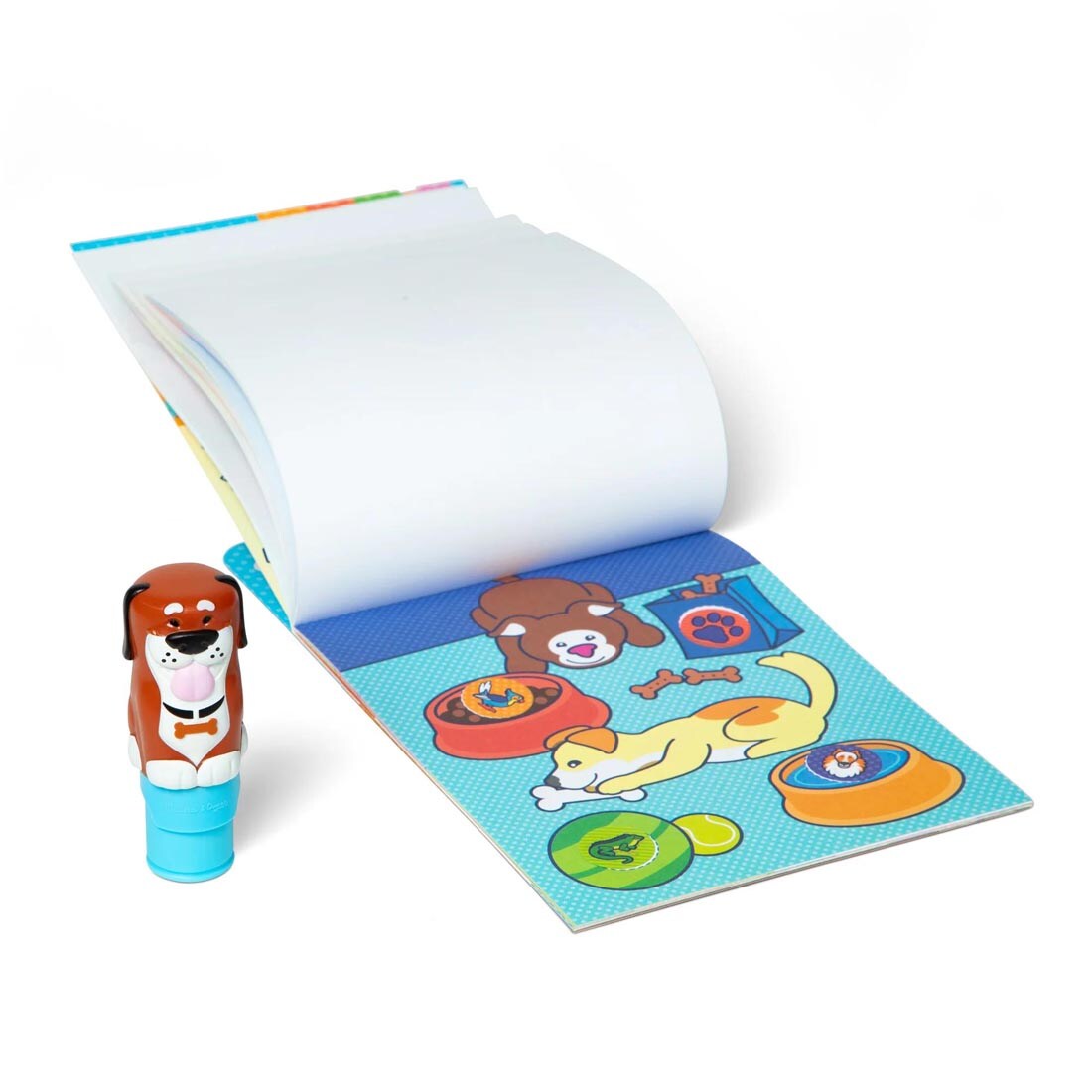 stamper and open book from the Dog Sticker Wow! Set By Melissa & Doug