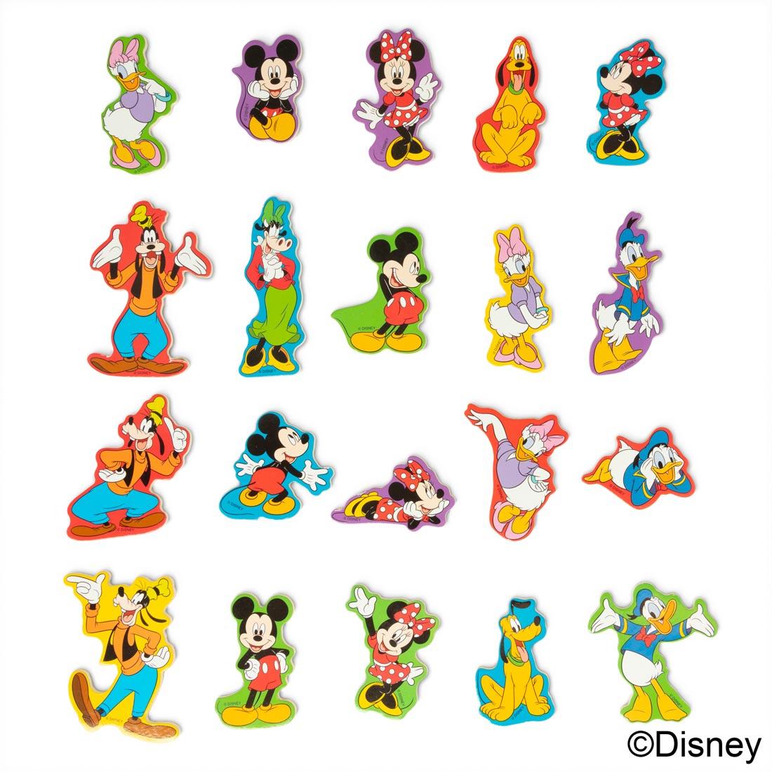 20 flat Disney character magnets, including Mickey, Minnie, Donald, Daisey and more