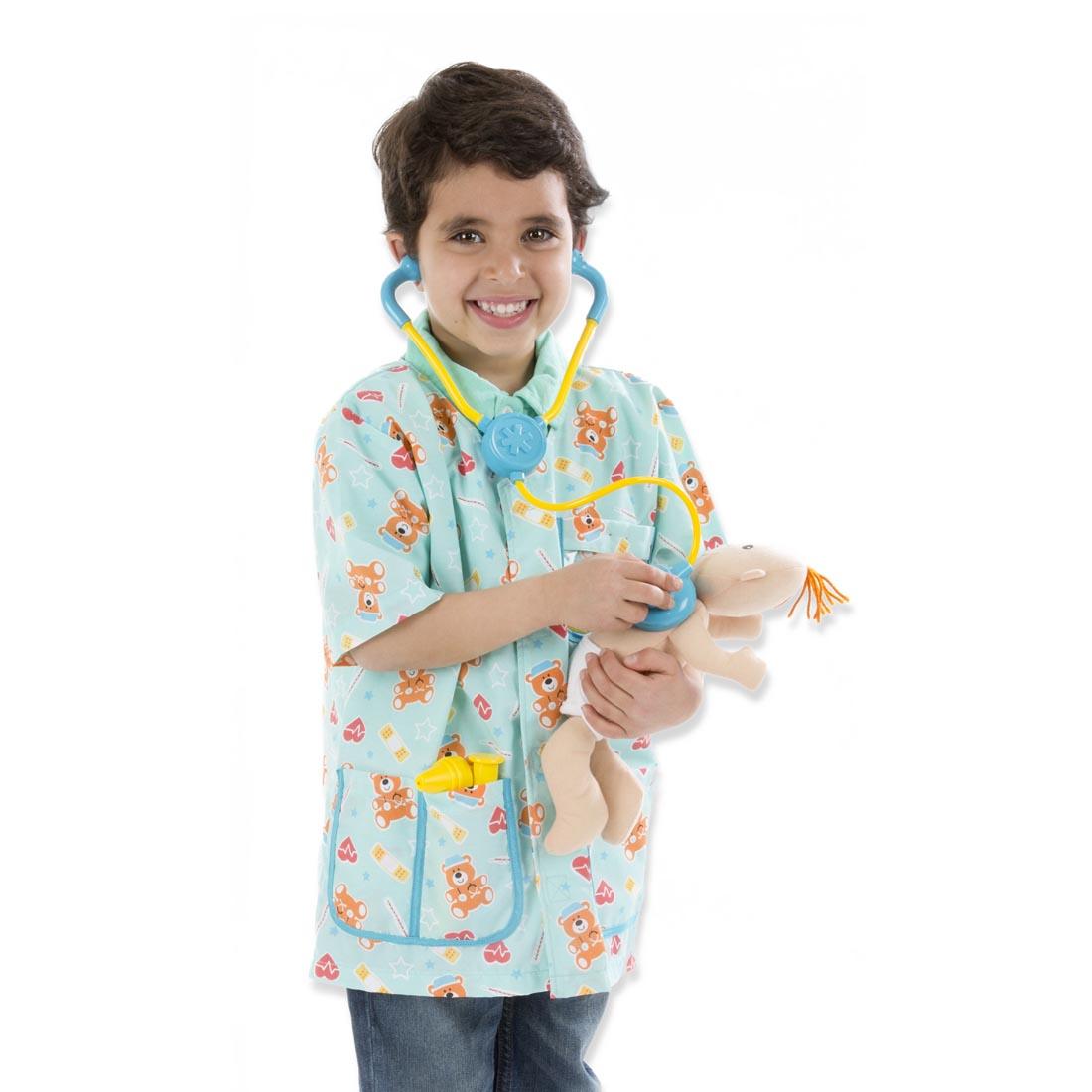 child dressed up in the Pediatric Nurse Role Play Costume Set