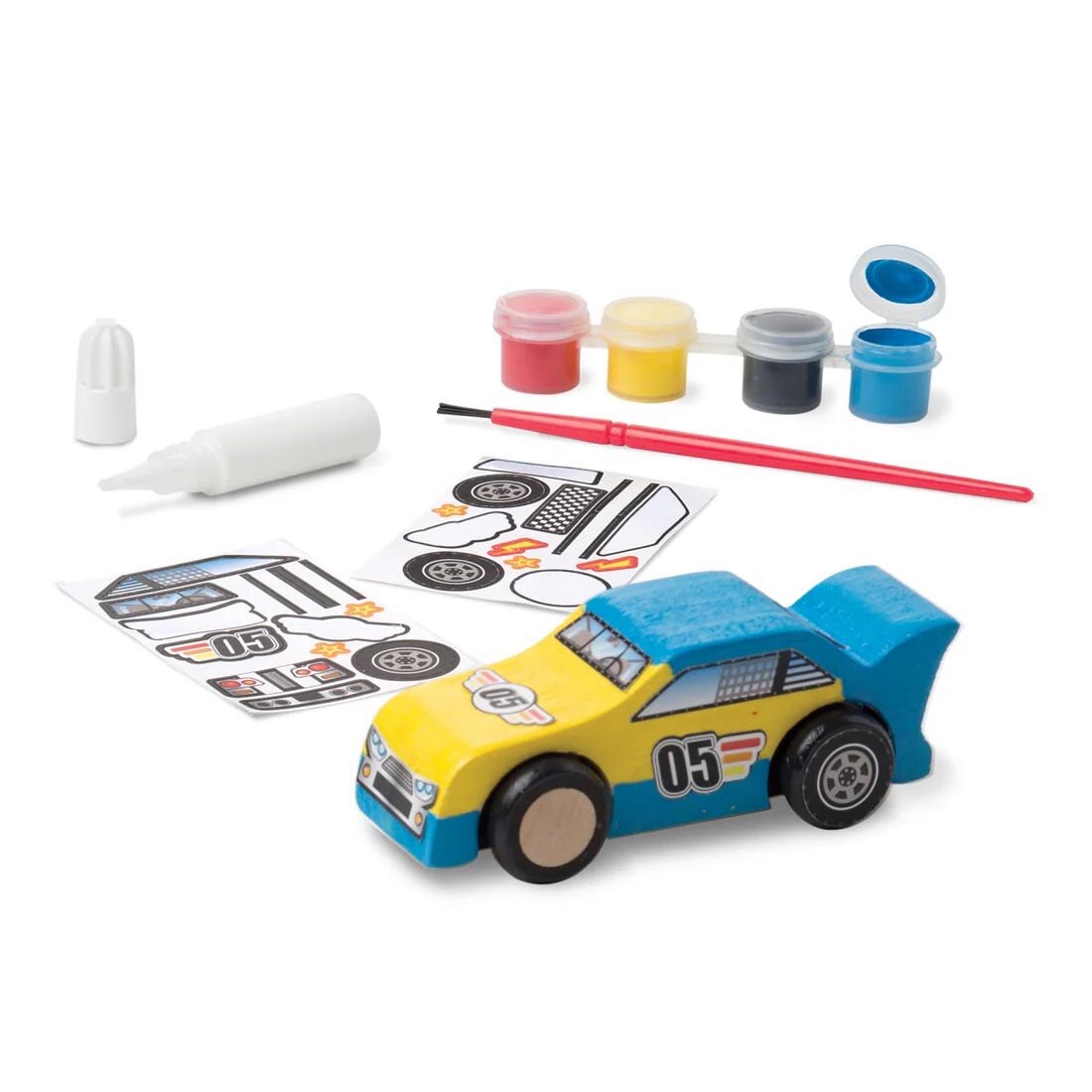 example of an almost-completed project from the Created by Me! Race Car Wooden Craft Kit By Melissa & Doug