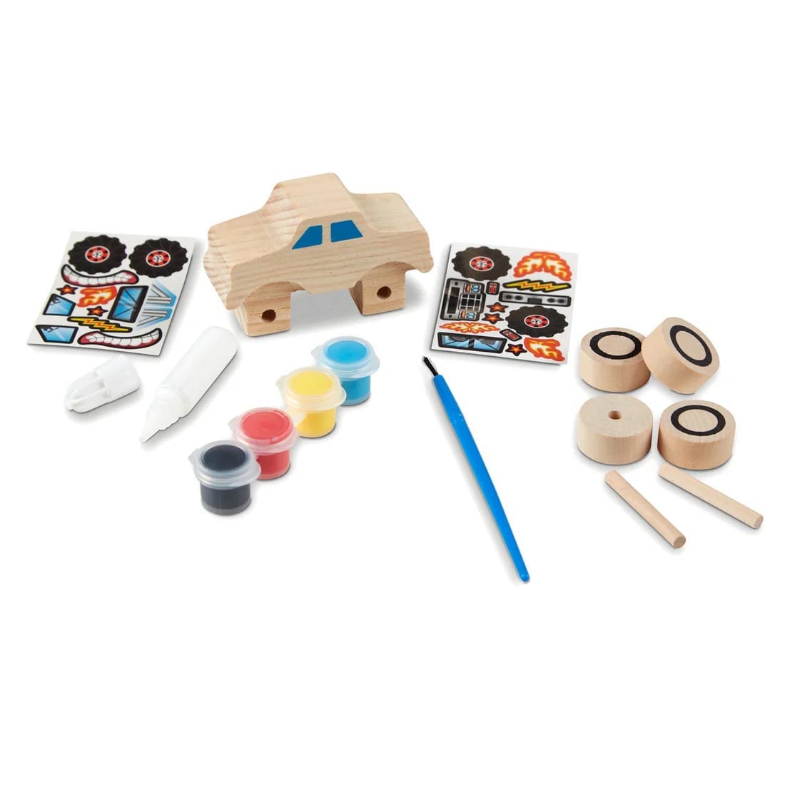 components of the Created by Me! Monster Truck Wooden Craft Kit By Melissa & Doug