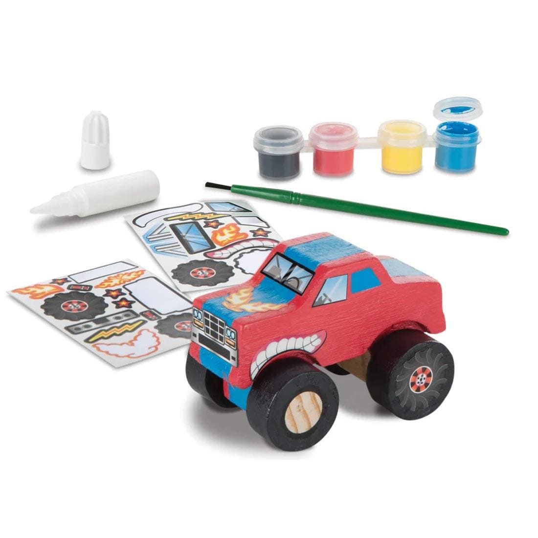example of an almost-completed project from Created by Me! Monster Truck Wooden Craft Kit By Melissa & Doug