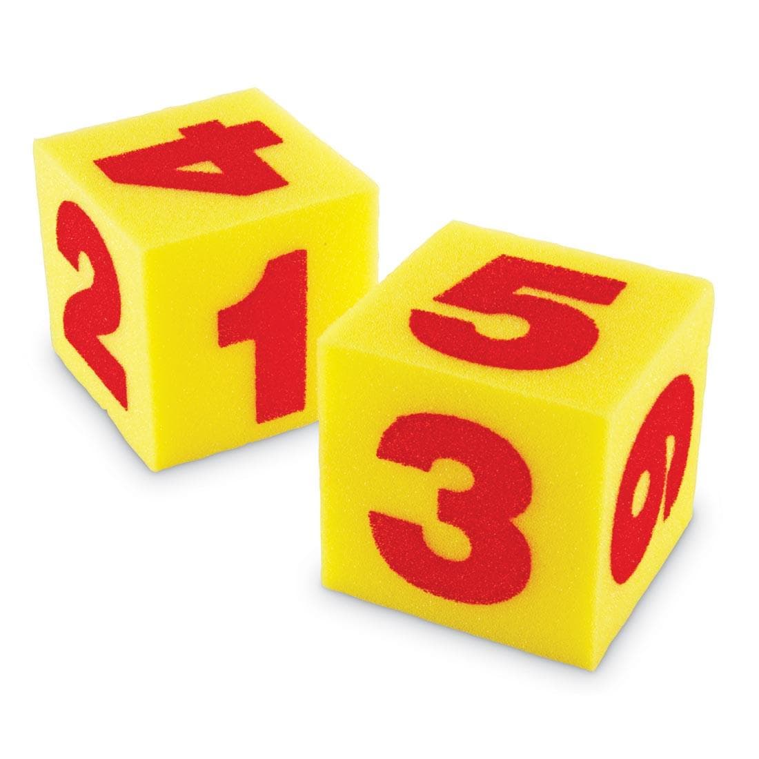 giant yellow foam cubes with red numerals on each side