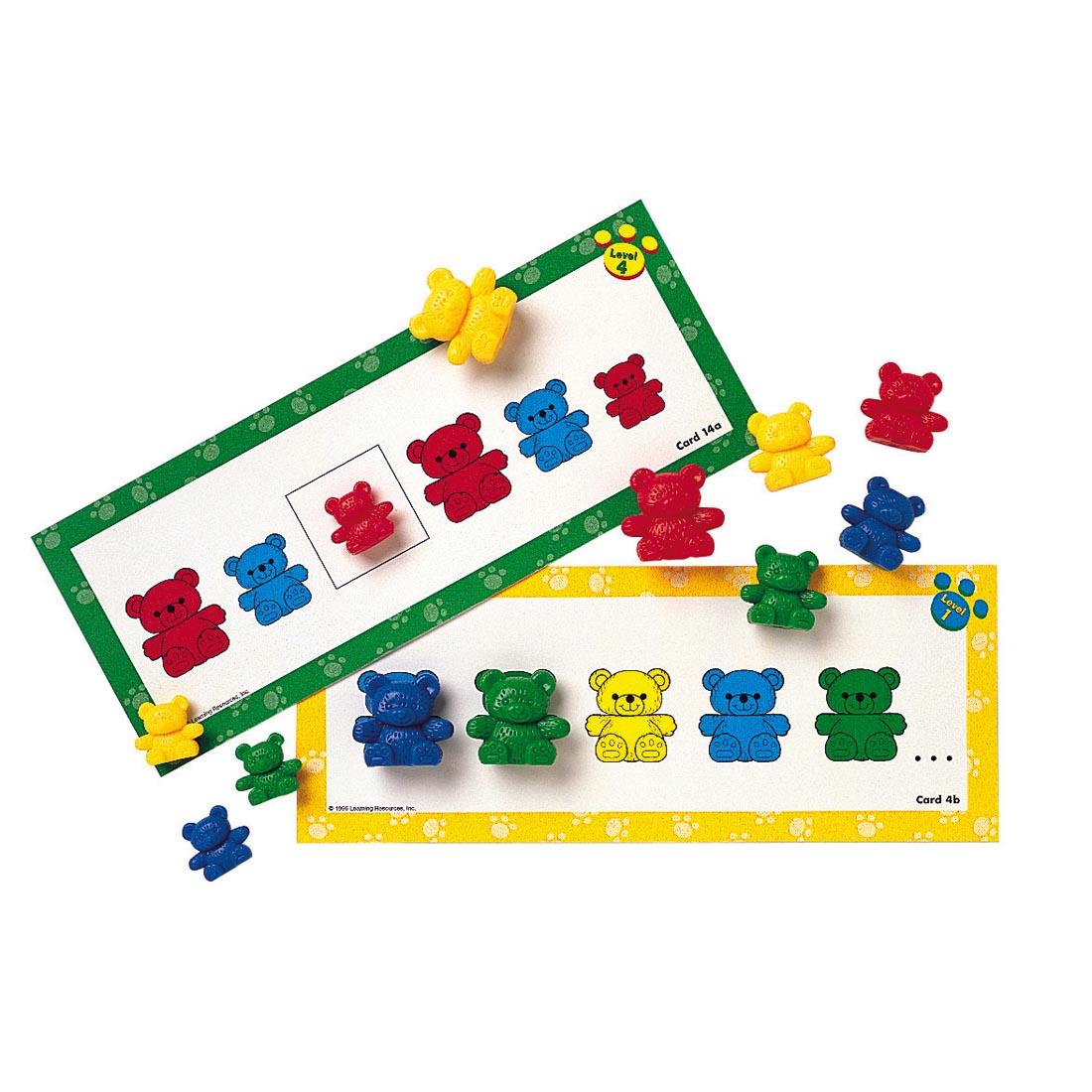 pattern cards with colorful bears, and plastic bear-shaped pieces