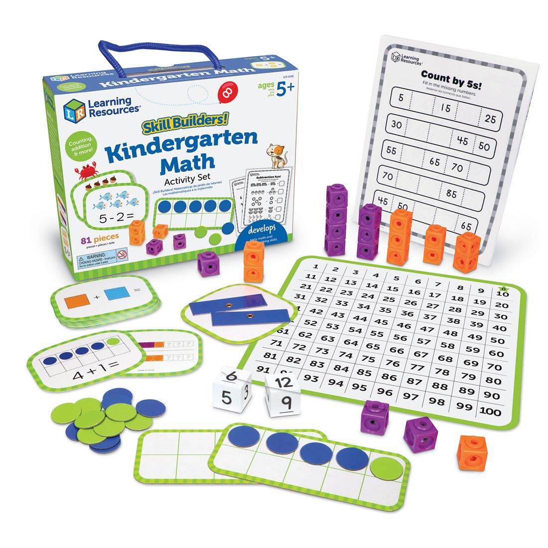 box and contents of the Skill Builders! Kindergarten Math Activity Set