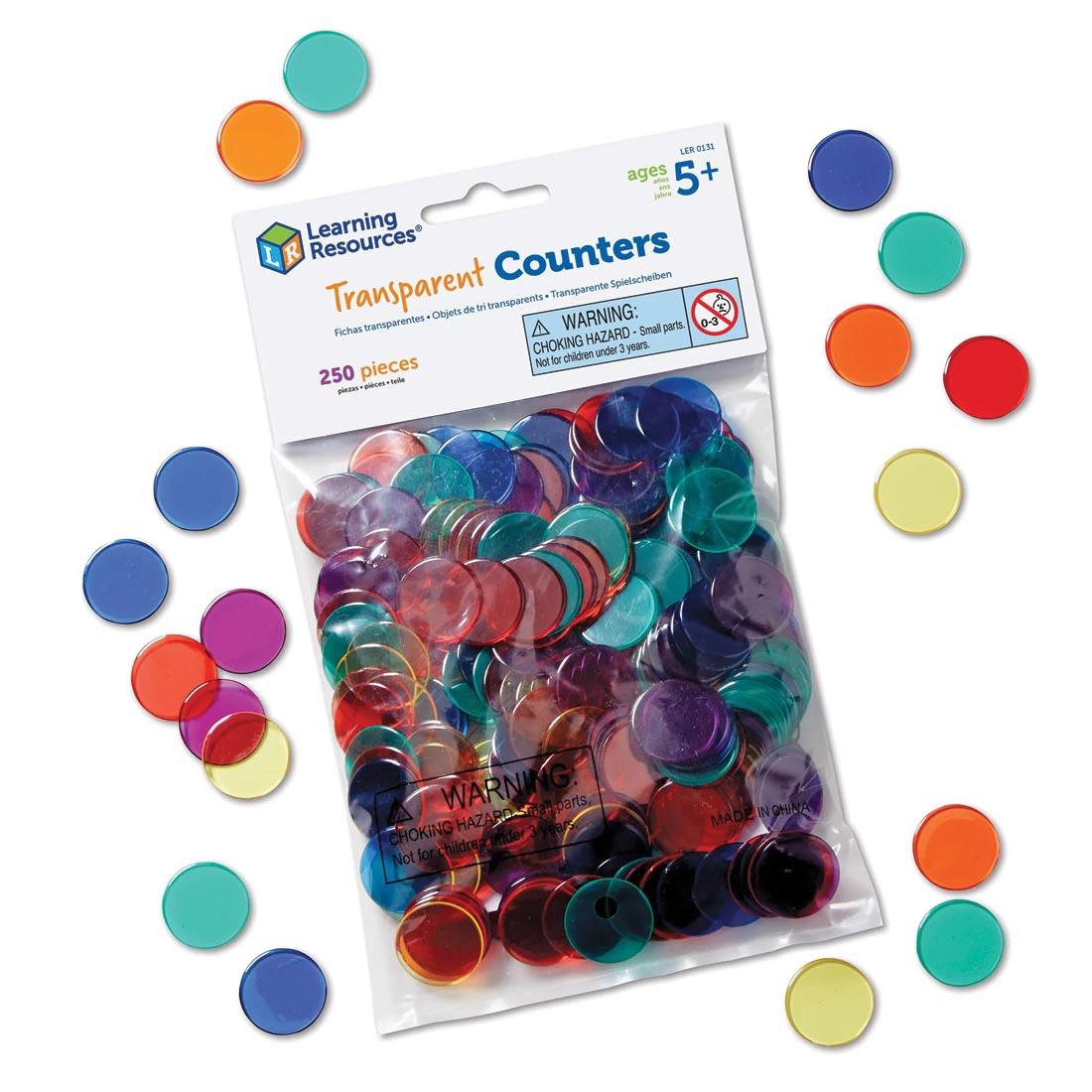 Transparent Color Counting Chips, shown inside and outside of the package