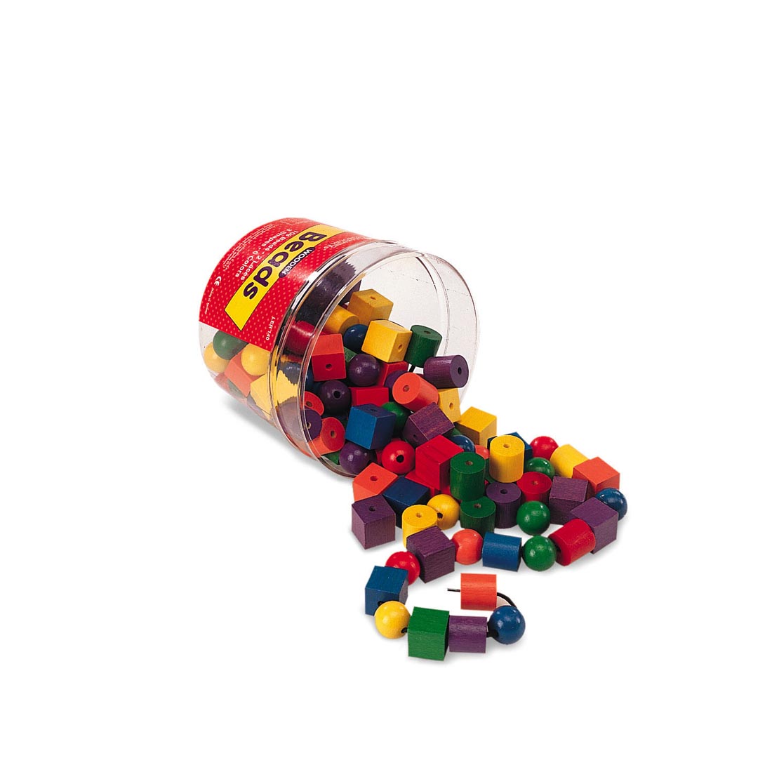 assorted colors wooden beads in cylinders, cubes and spheres