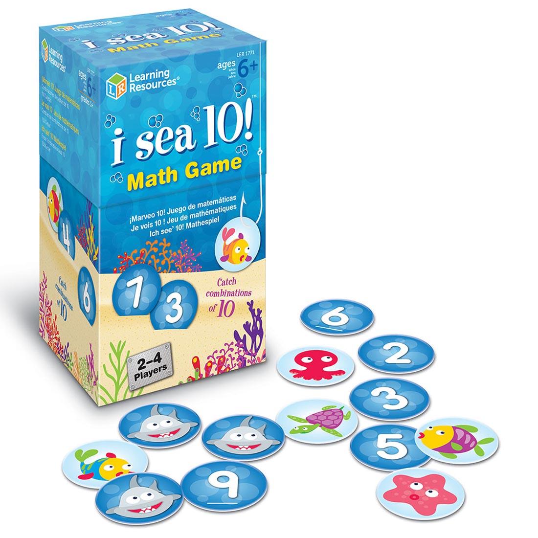 box and pieces of the I Sea 10! Math Game By Learning Resources