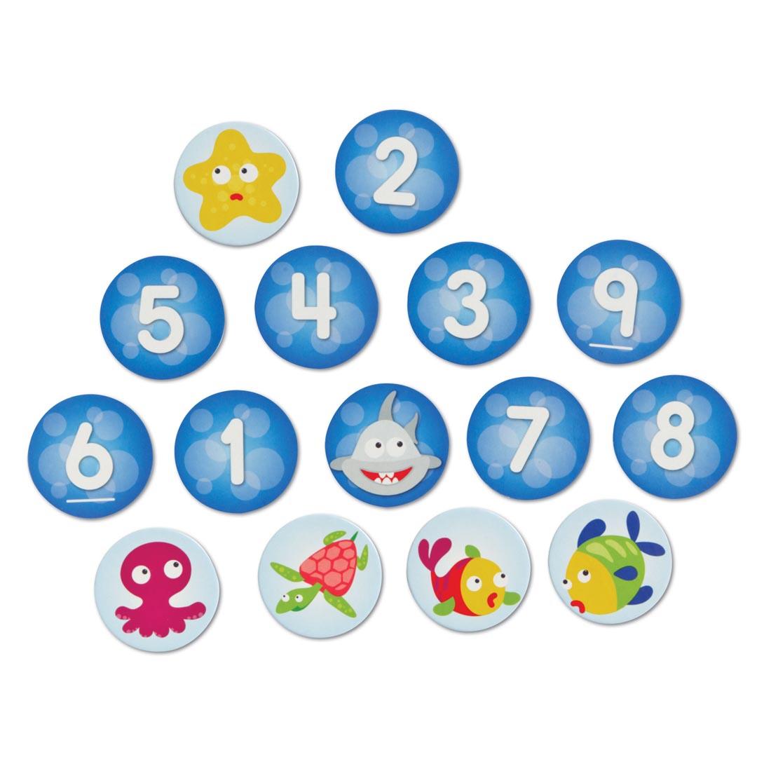 pieces from the I Sea 10! Math Game By Learning Resources