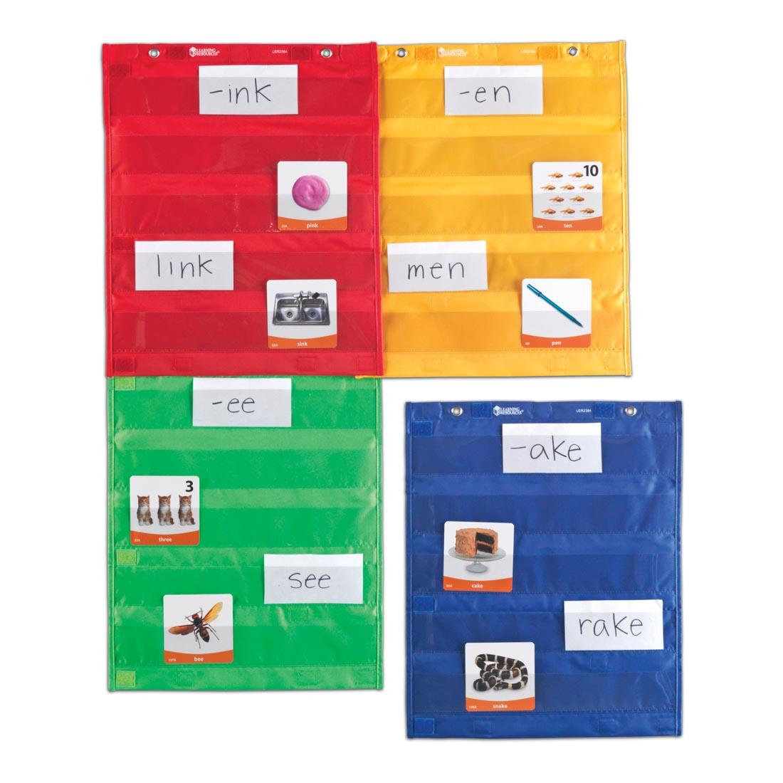 Four Magnetic Pocket Chart Squares; Blue, green, red and yellow