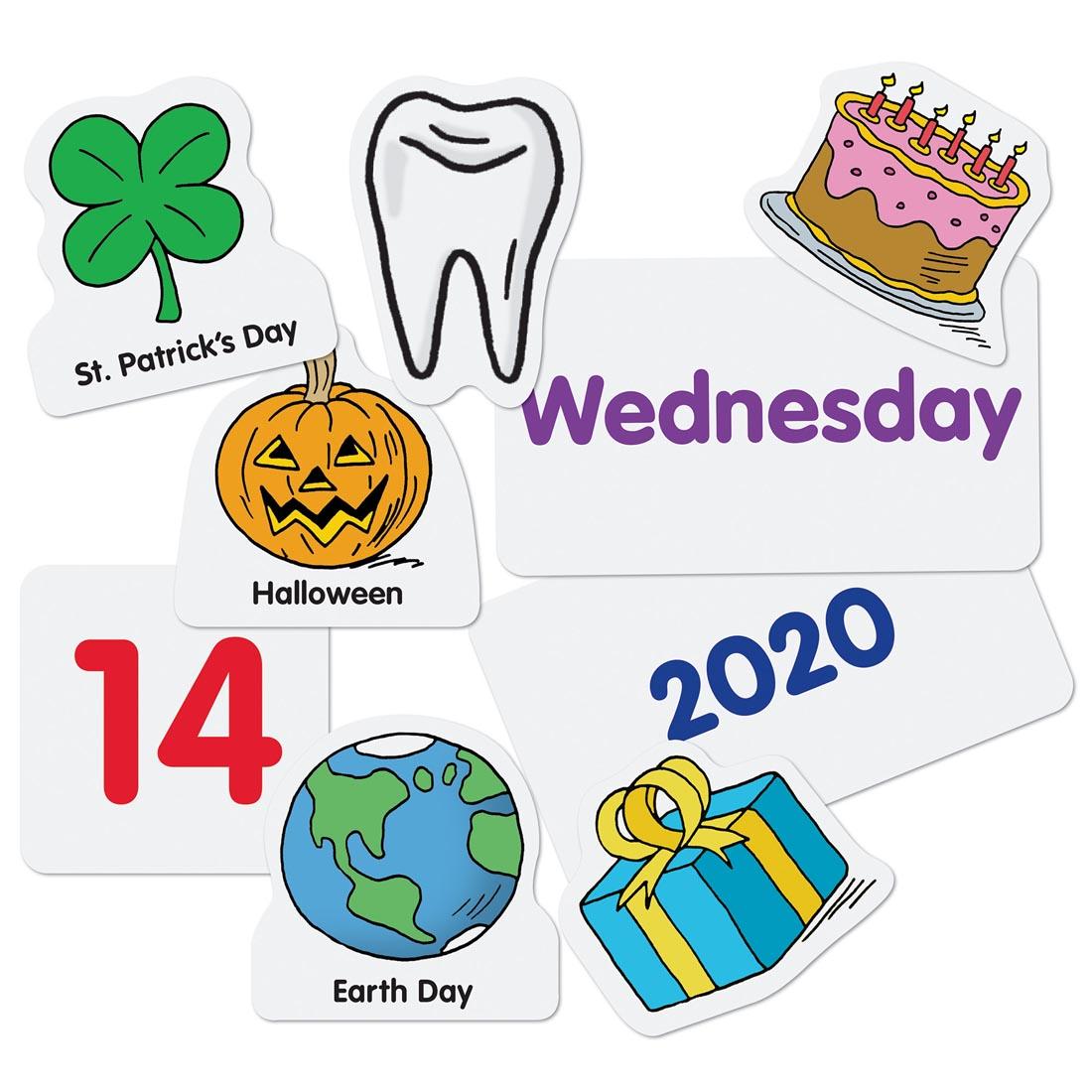 Sample cards from the Calendar & Weather Pocket Chart by Learning Resources