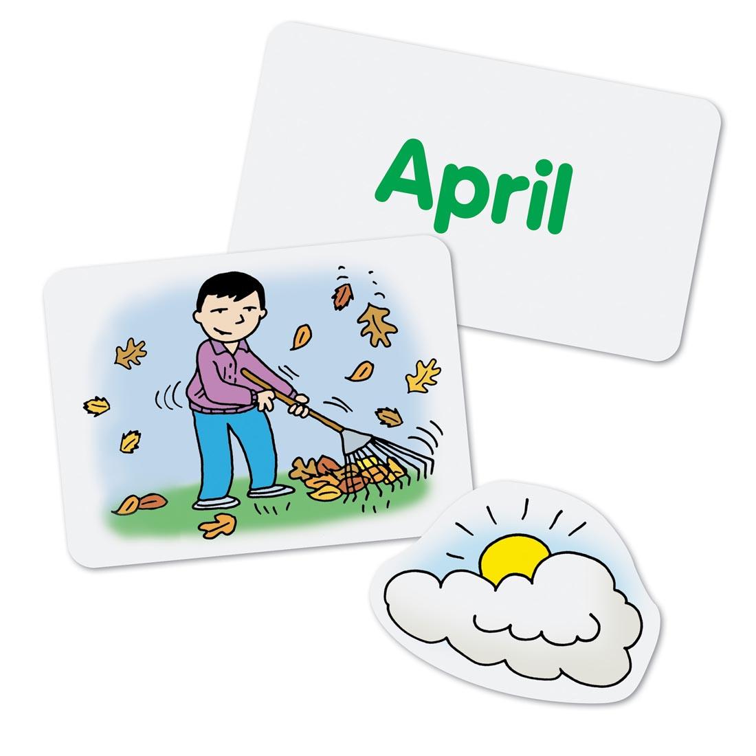 Sample cards from the Calendar & Weather Pocket Chart by Learning Resources