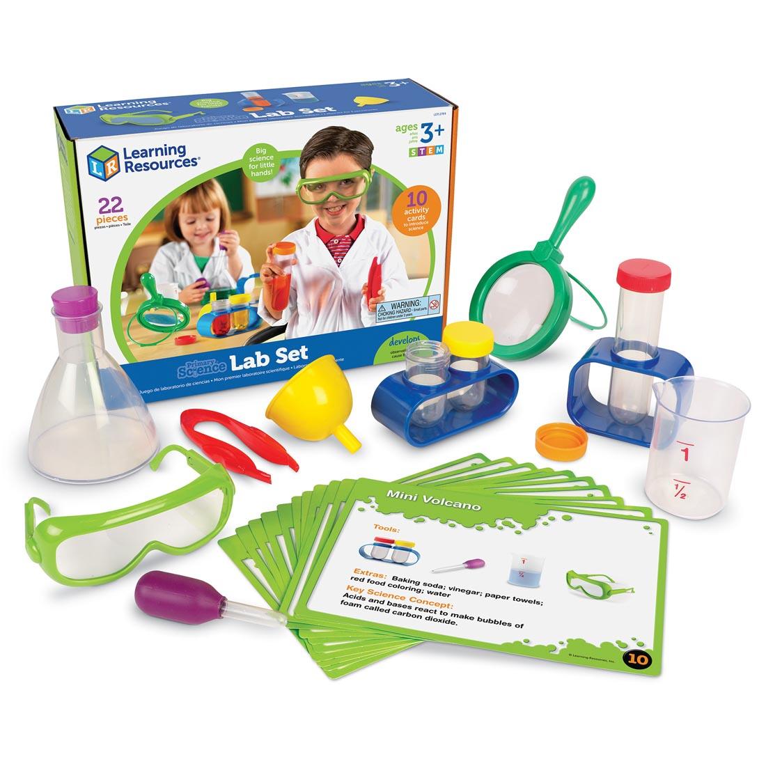 Primary Science Lab Set box by Learning Resources, with contents shown outside the box