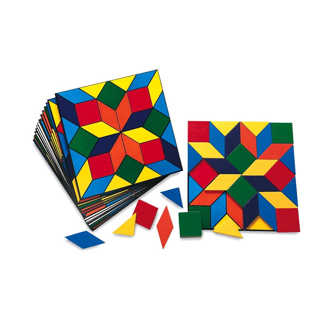 20 parquetry pattern cards with colorful, wooden Parquetry Blocks