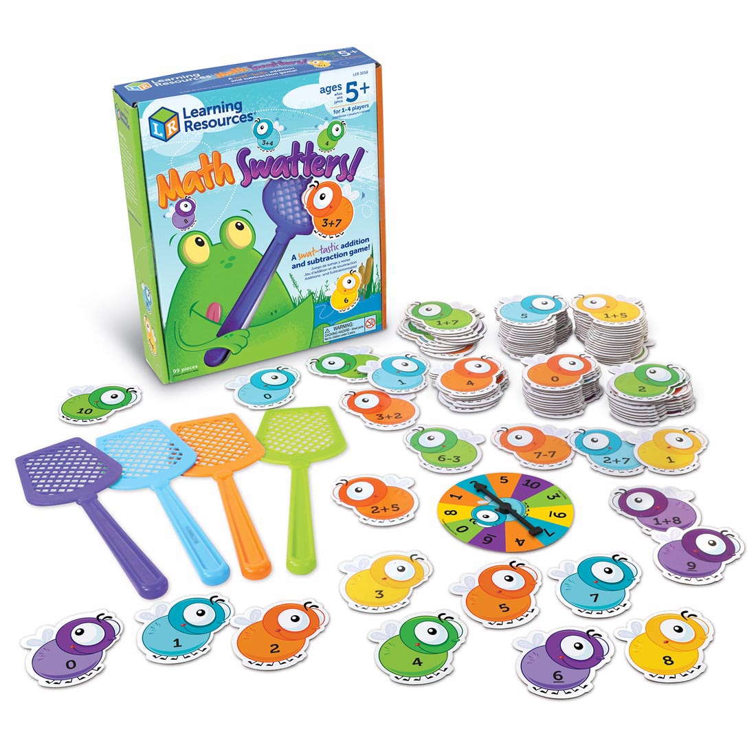 Math Swatters! Addition & Subtraction Game with components shown outside the box