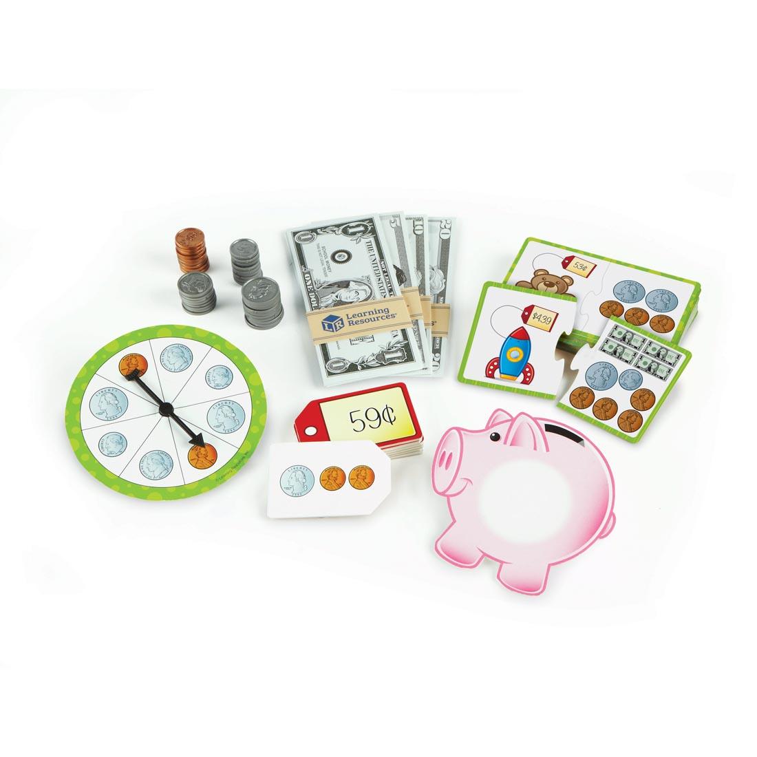play money and 2-piece puzzles are part of the Money Activity Set