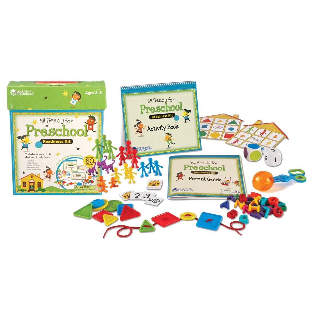 big lacing buttons, plastic people counters, alphabet letters and more parts of the Preschool Readiness Kit