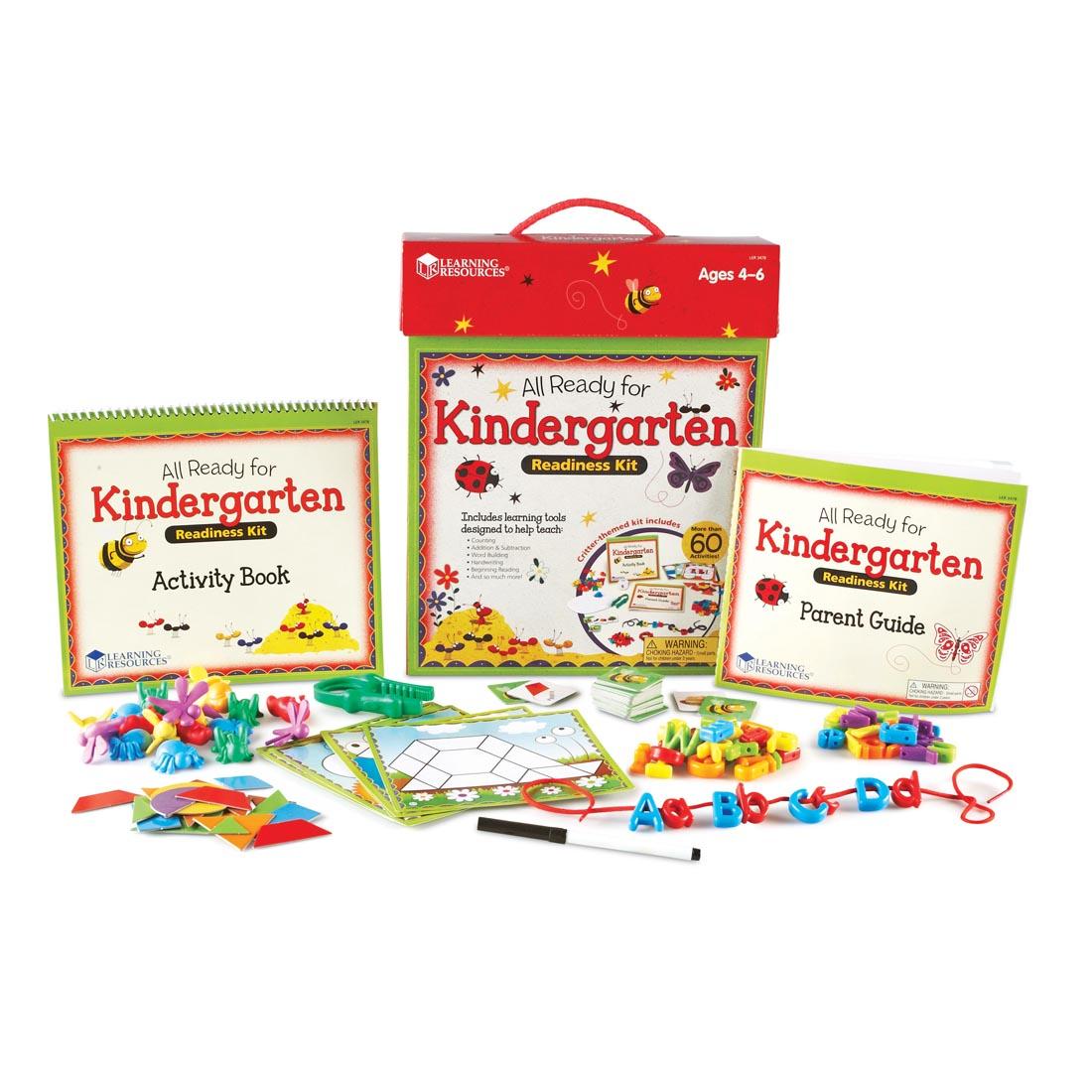 plastic bug counters, lacing alphabet beads and more parts of the Kindergarten Readiness Kit