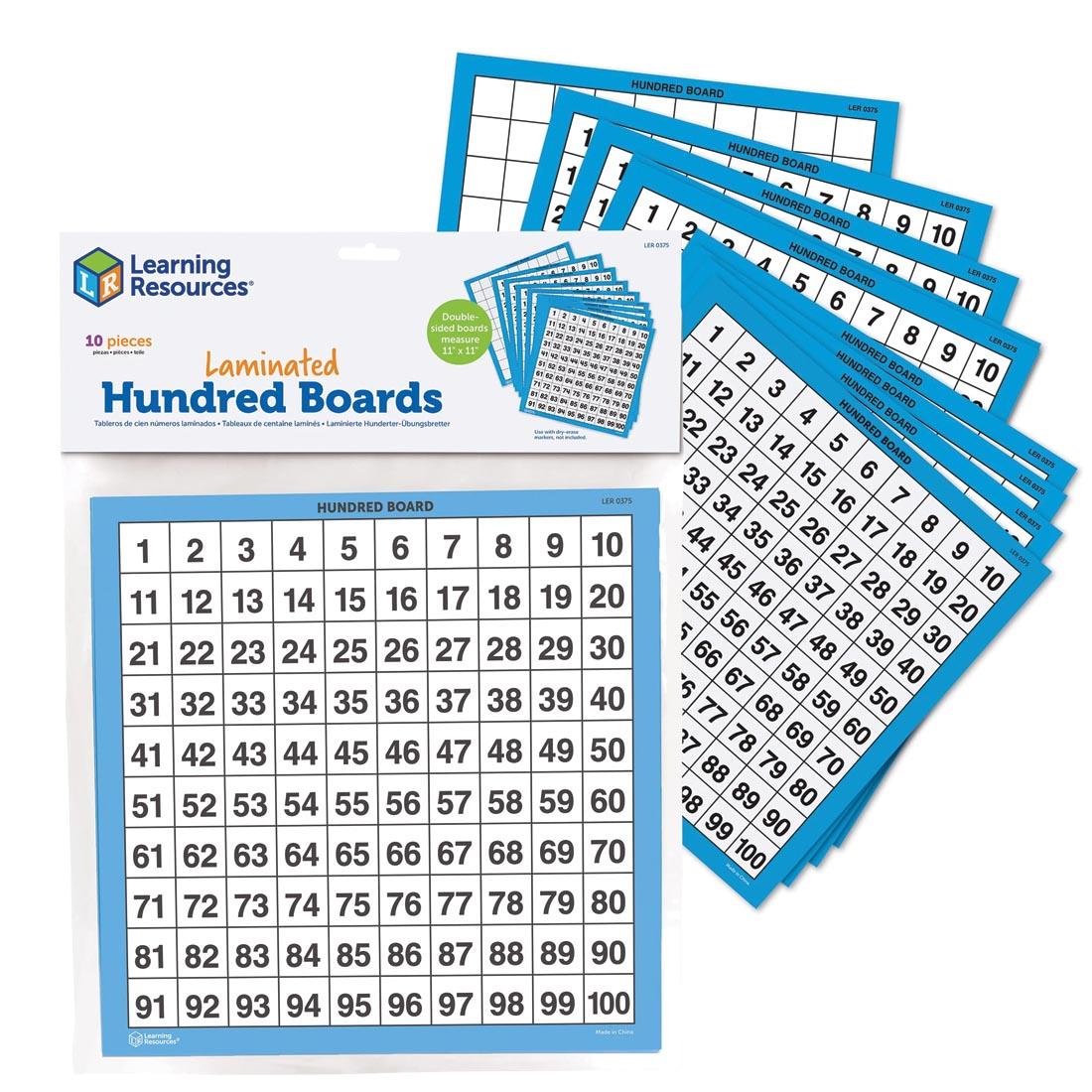 set of 10 Hundreds Boards, showing package and boards outside of the package