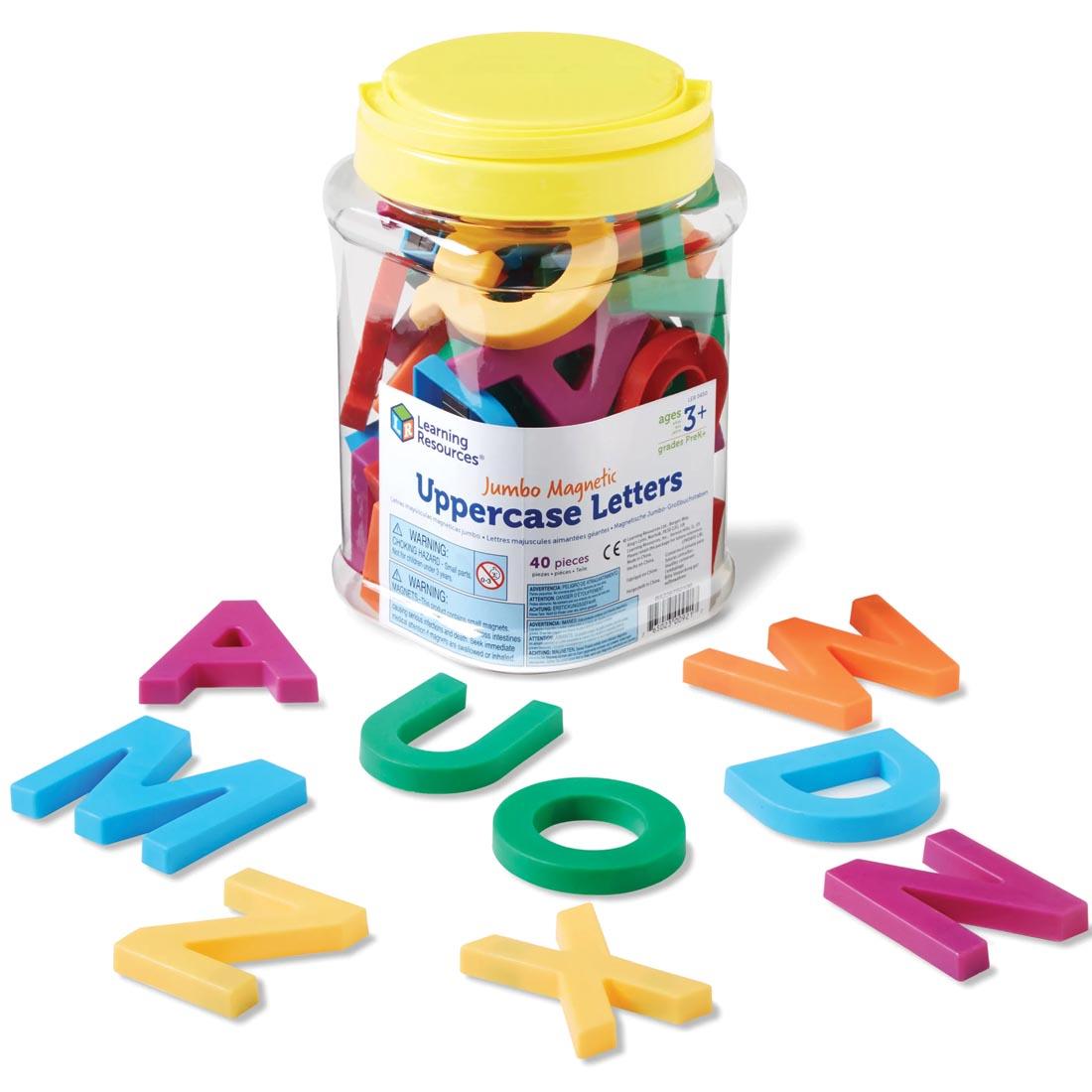 Jumbo Magnetic Uppercase Letters, shown inside and outside of the package
