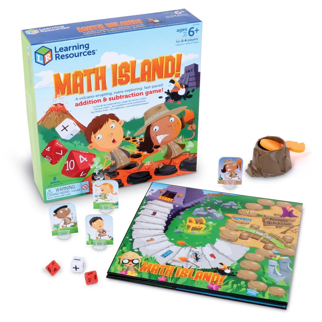 Box and contents of Math Island! Addition & Subtraction Game By Learning Resources