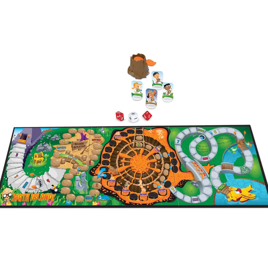 Gameboard and playing pieces of Math Island! Addition & Subtraction Game By Learning Resources