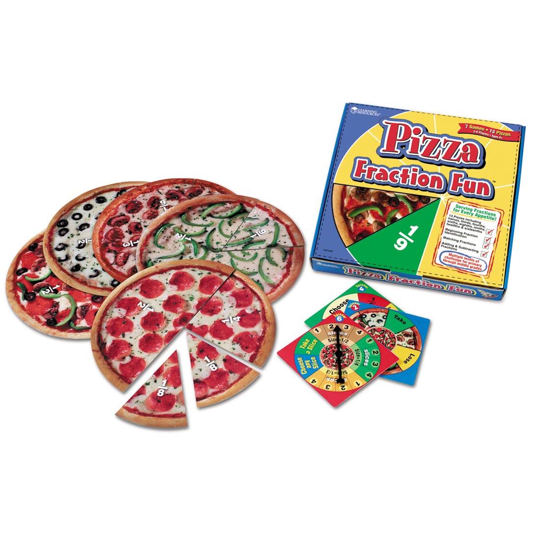 Pizza Fraction Fun Game contains pizzas with different toppings and game spinners