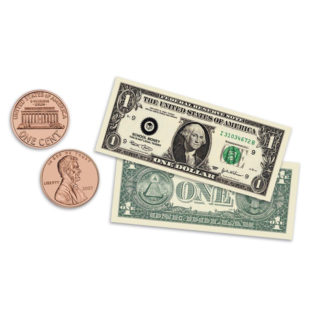 $1 bill and a penny are samples of Double-Sided Magnetic Money