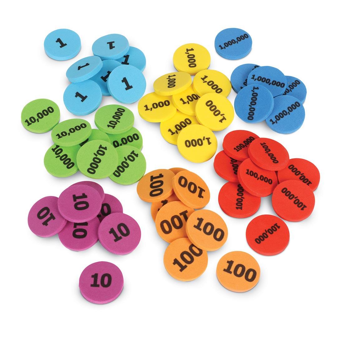 7 piles of Place Value Disks By Learning Resources