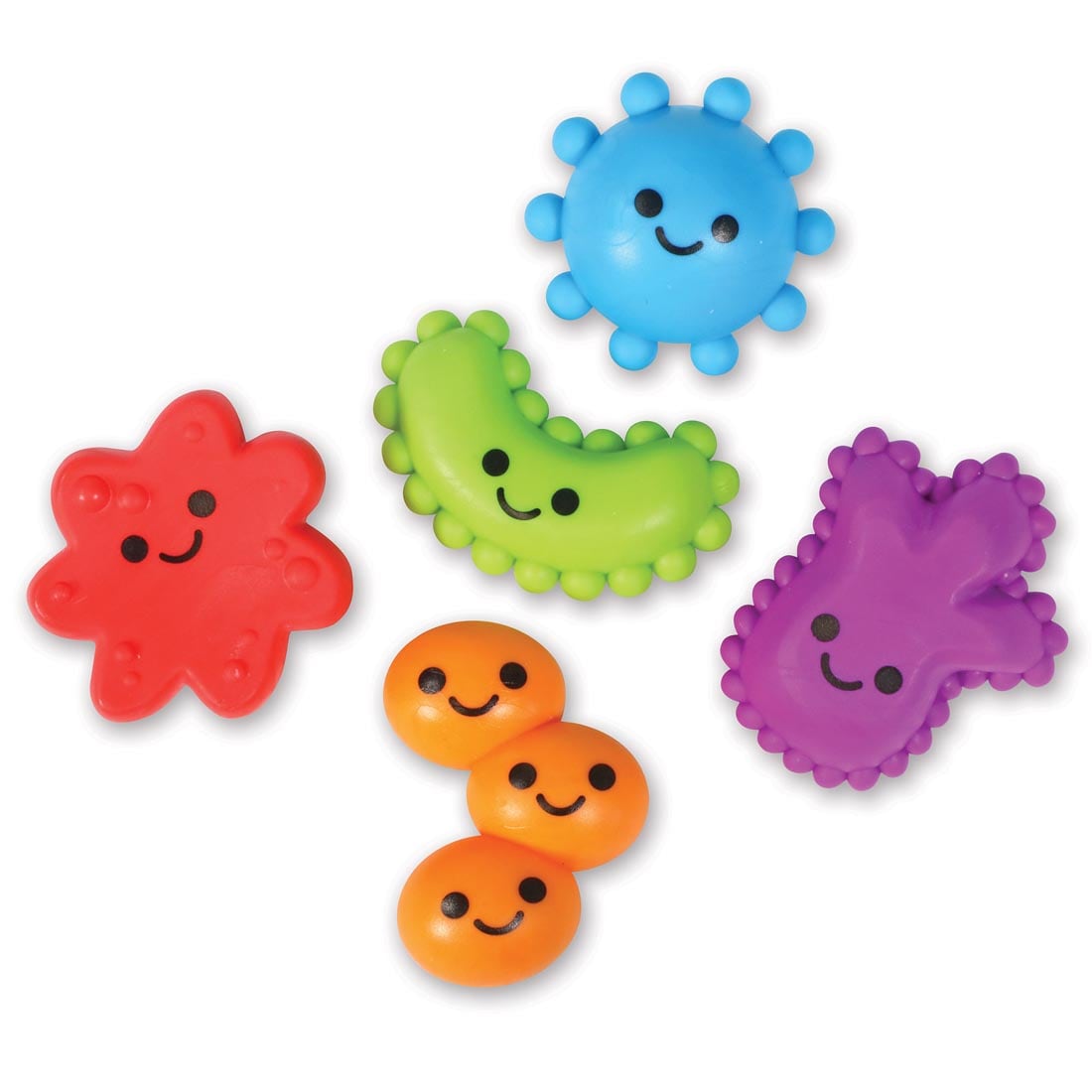 5 shaped germ figures from the Silly Science! Fine Motor Sorting Set By Learning Resources