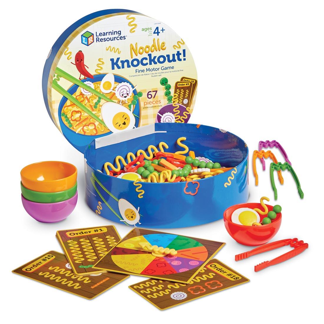 Noodle Knockout Fine Motor Game with contents shown outside of packaging