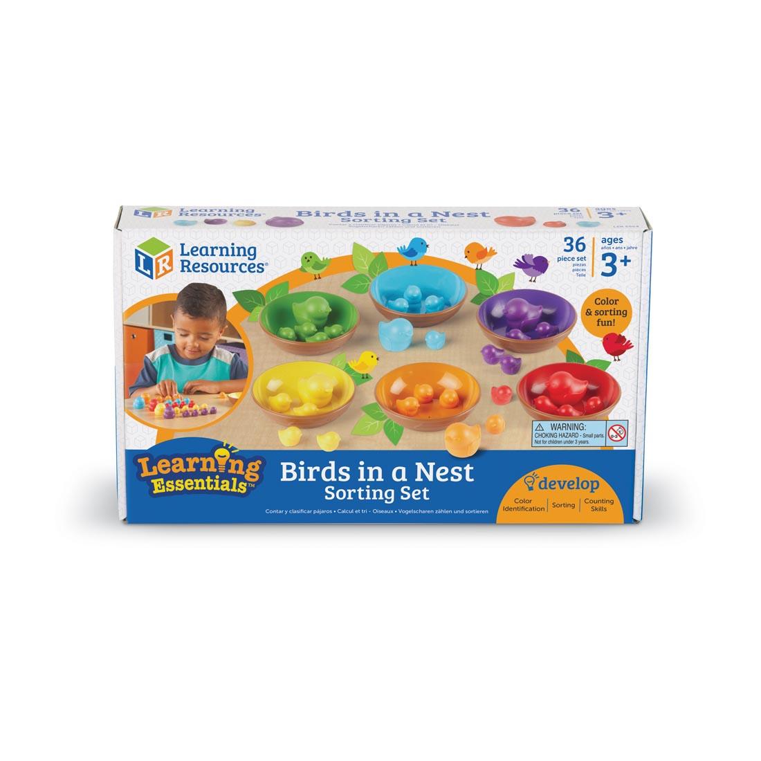 Birds in a Nest Sorting Set has 6 colored nests and plastic bird figurines in matching colors