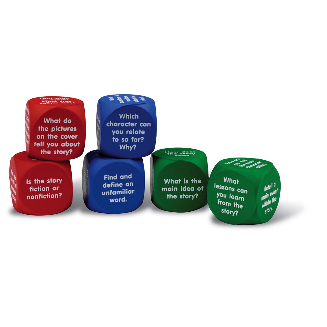 Reading Comprehension Cubes with questions like is the story fiction or nonfiction and what is the main idea of the story