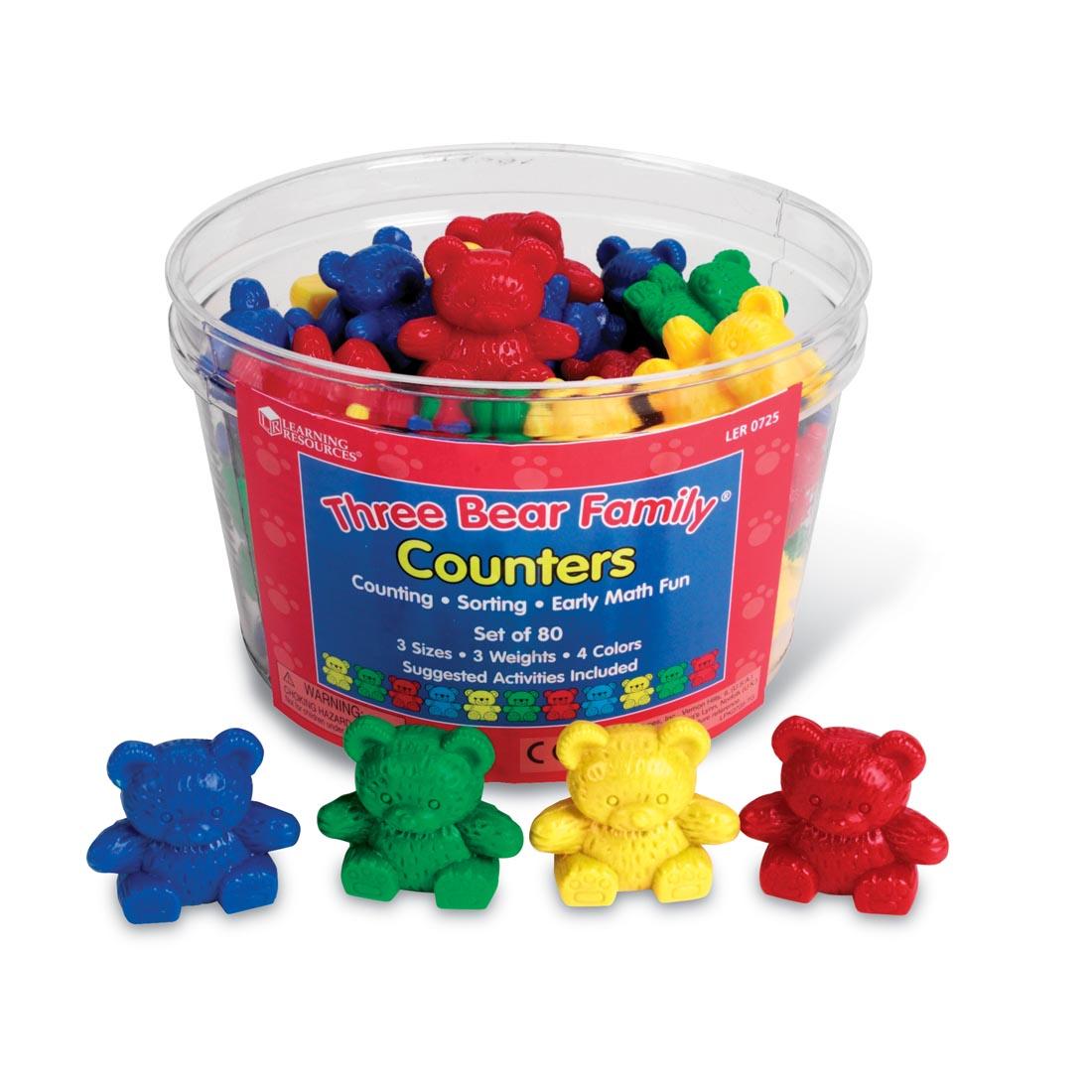 tub of 80 solid colored plastic bears for counting