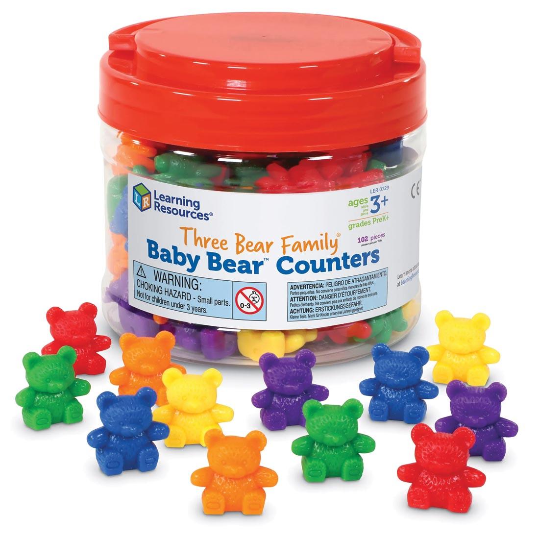 tub of 102 plastic bears in 6 assorted solid colors for counting