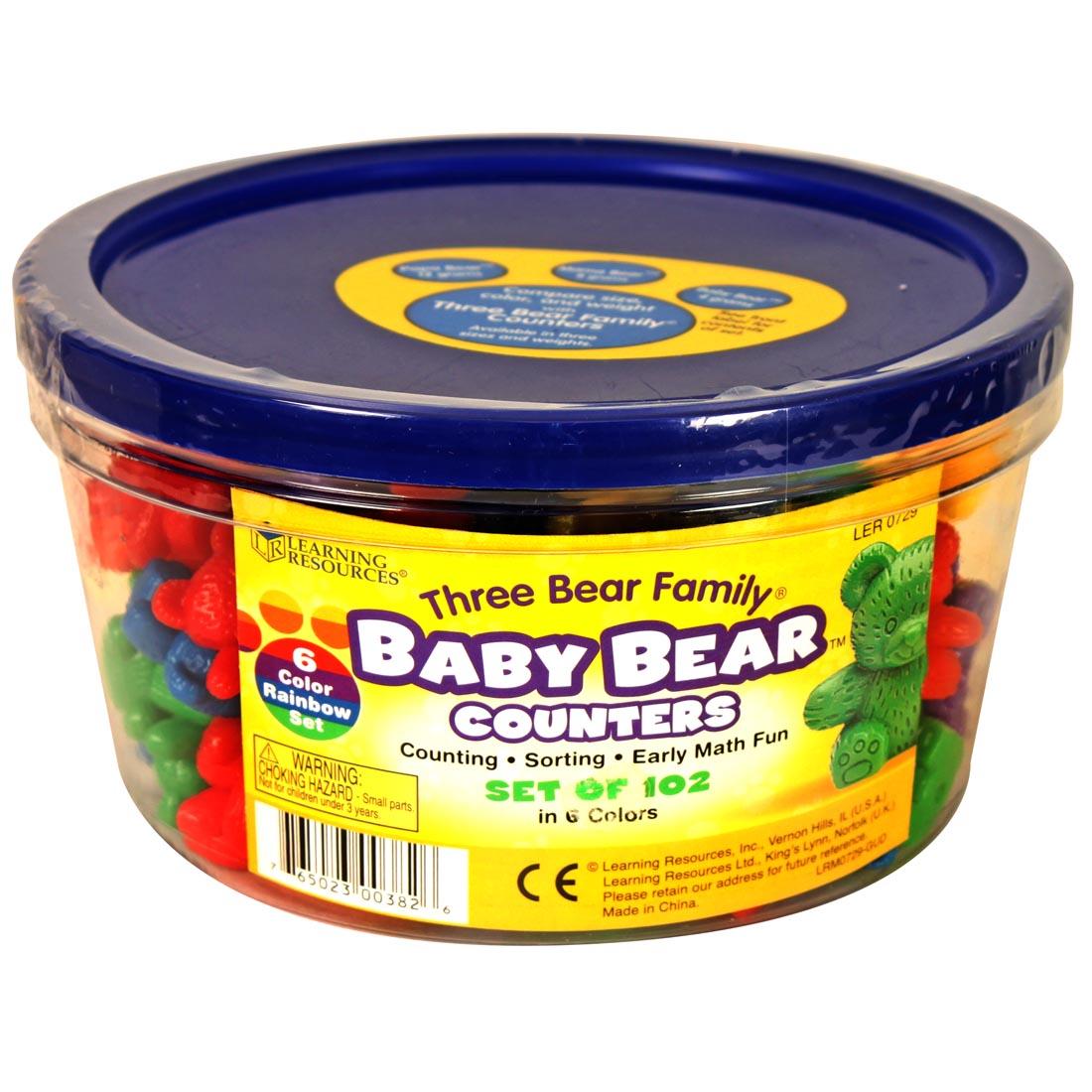 tub of 102 plastic bears in 6 assorted solid colors for counting