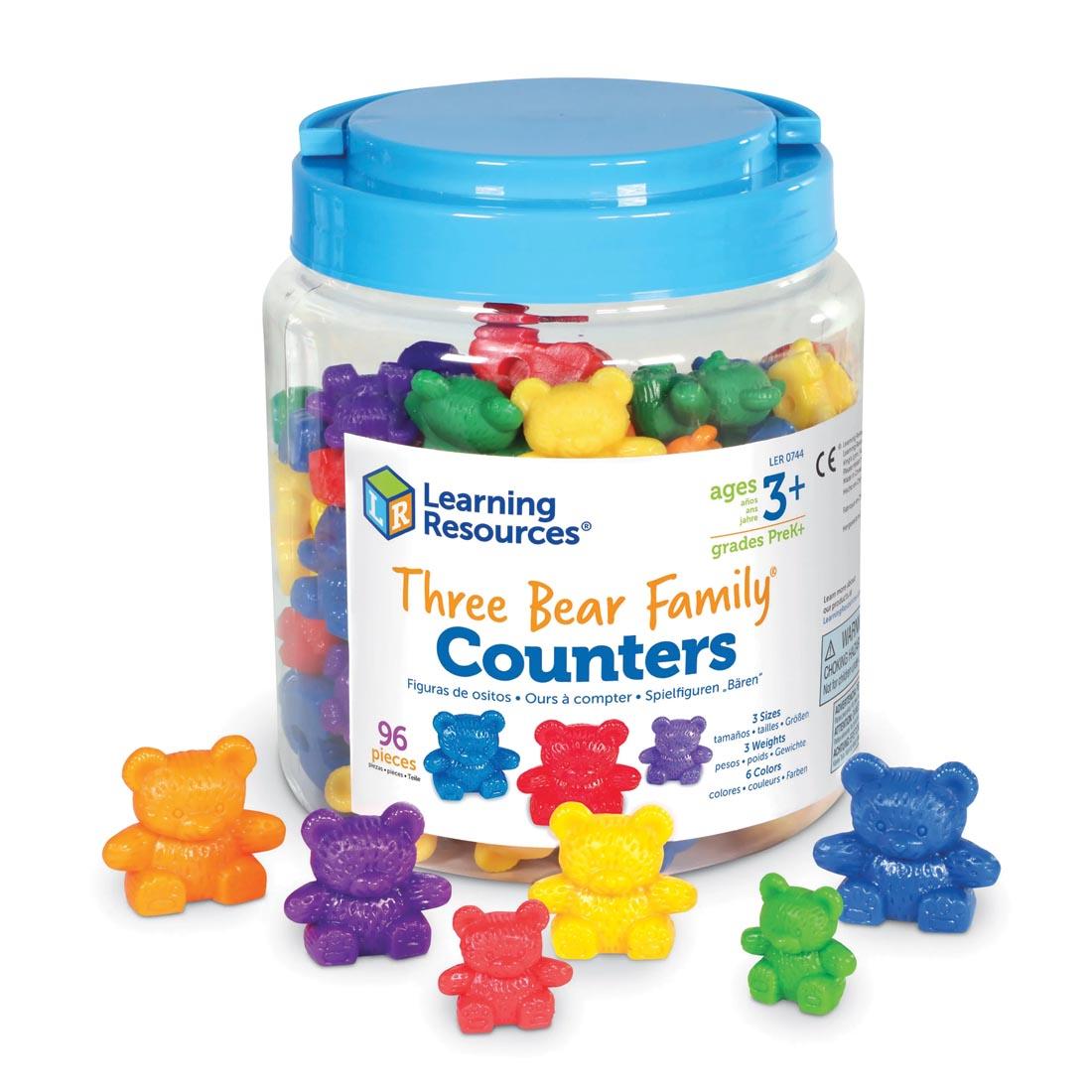 tub of 96 solid color plastic bears for counting