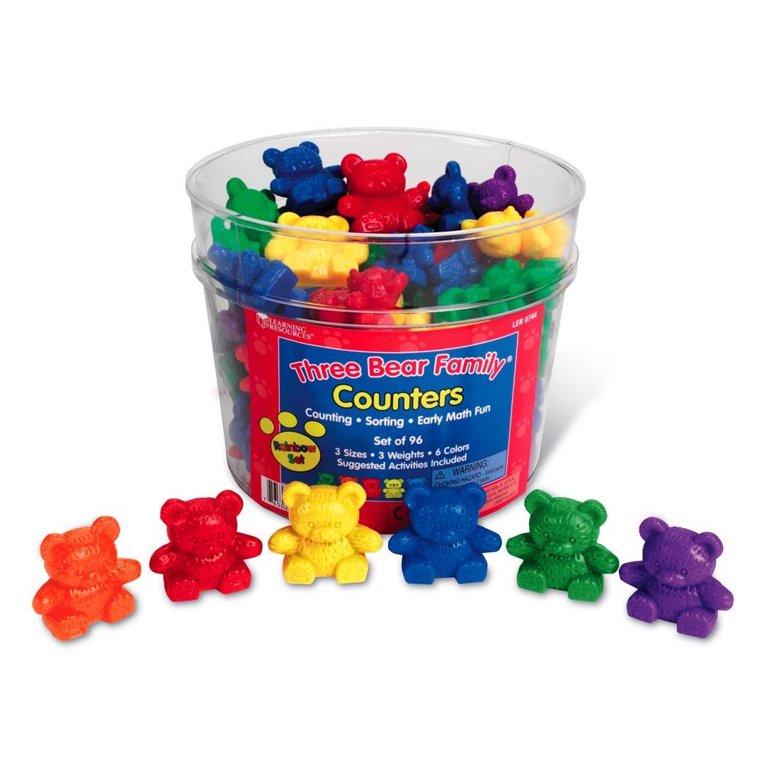 tub of 96 solid color plastic bears for counting
