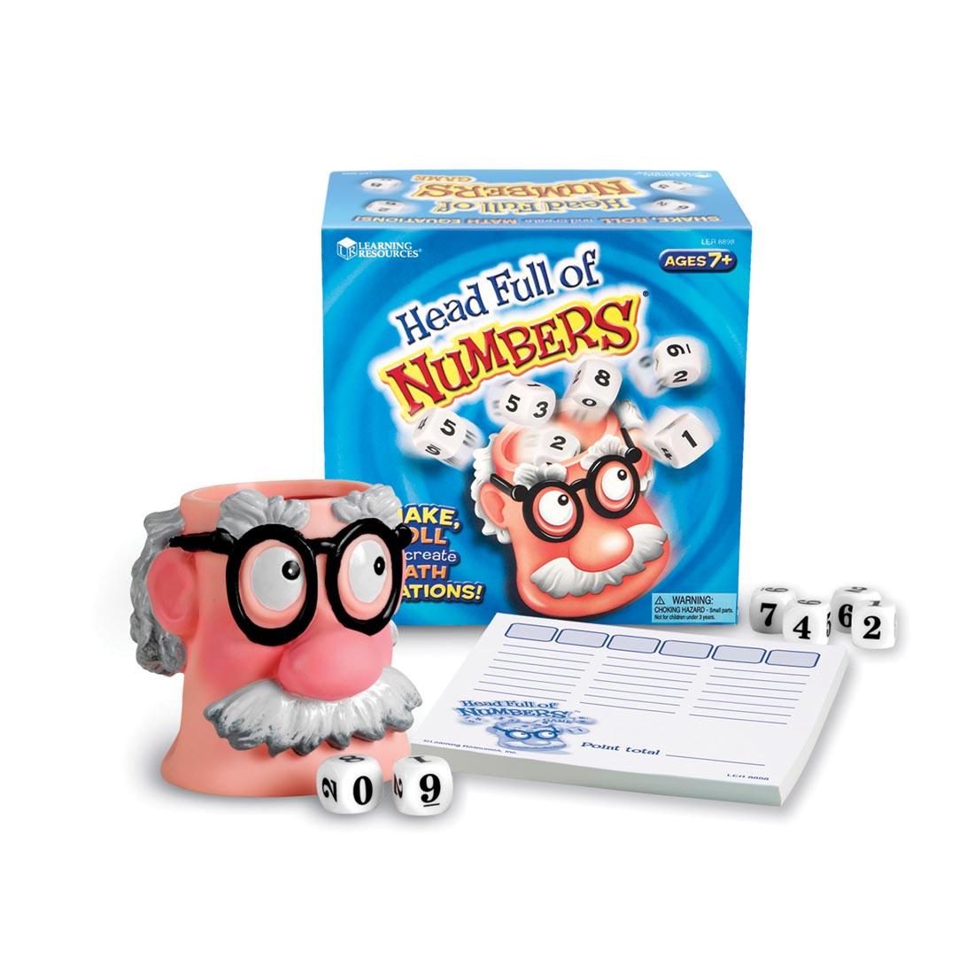 Head Full of Numbers Math Game with contents shown outside of packaging
