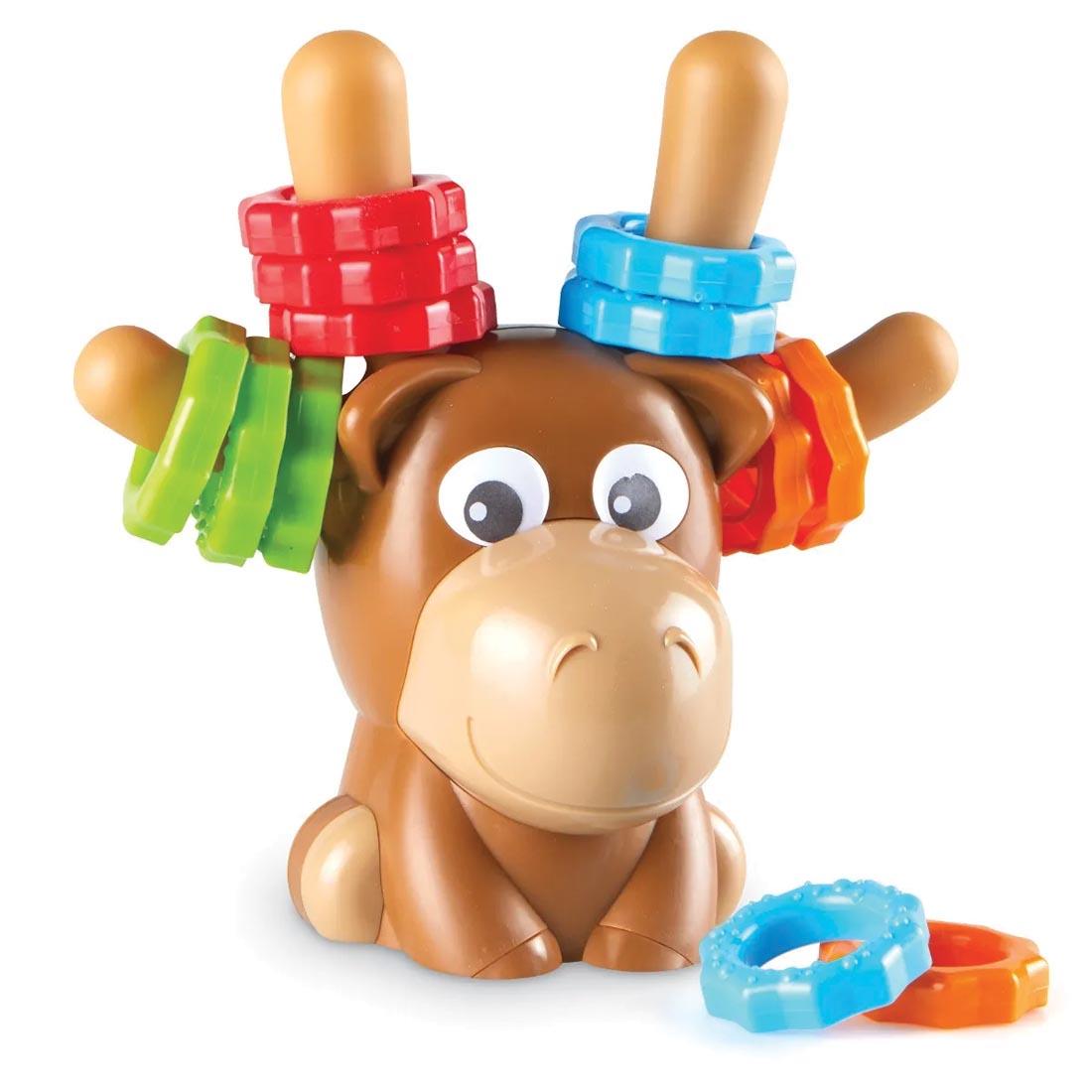 Max the Fine Motor Moose with colorful rings placed on its antlers