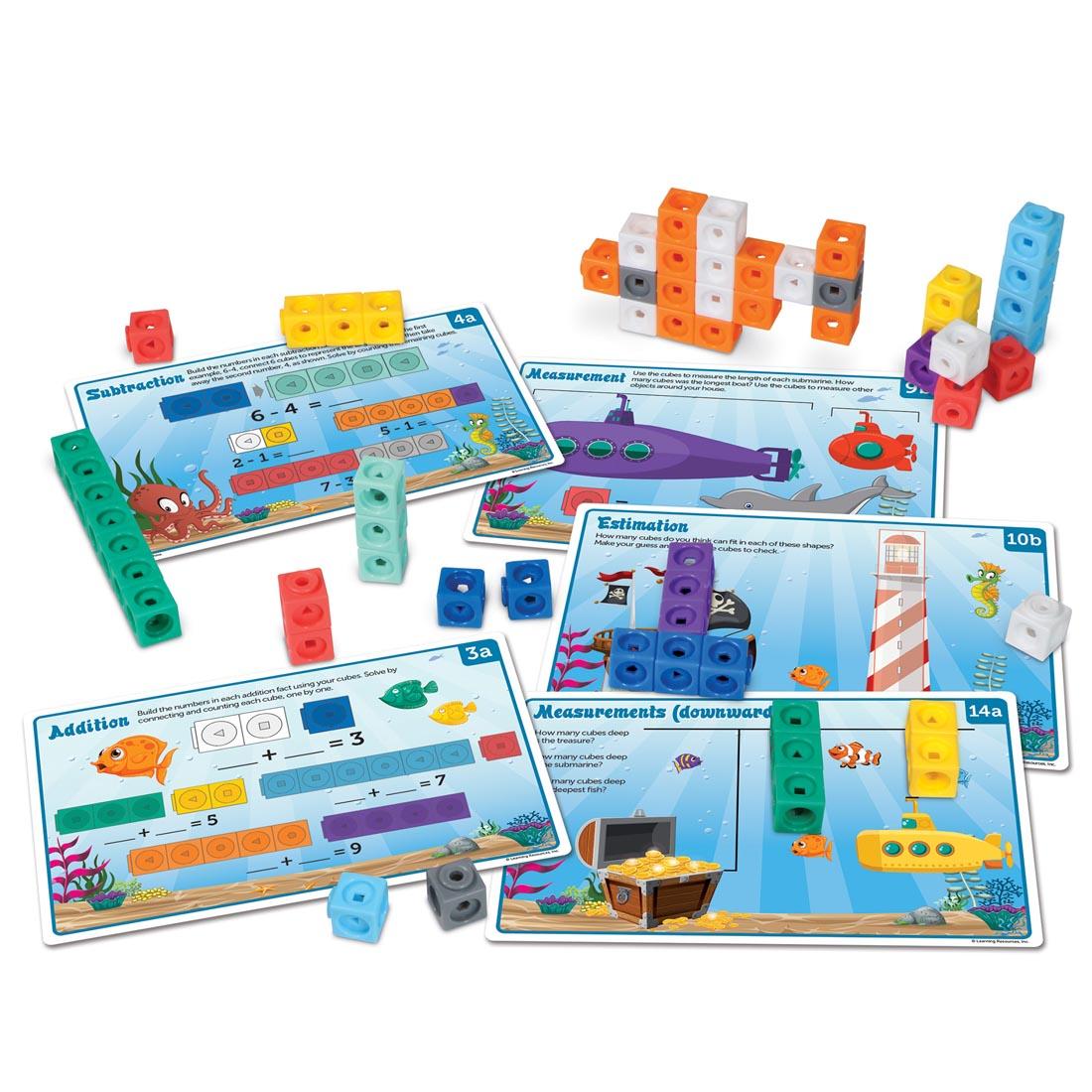 sample puzzle challenges and mathlink cubes from MathLink Cubes Kindergarten Math Activity Set: Sea Adventures! By Learning Resources