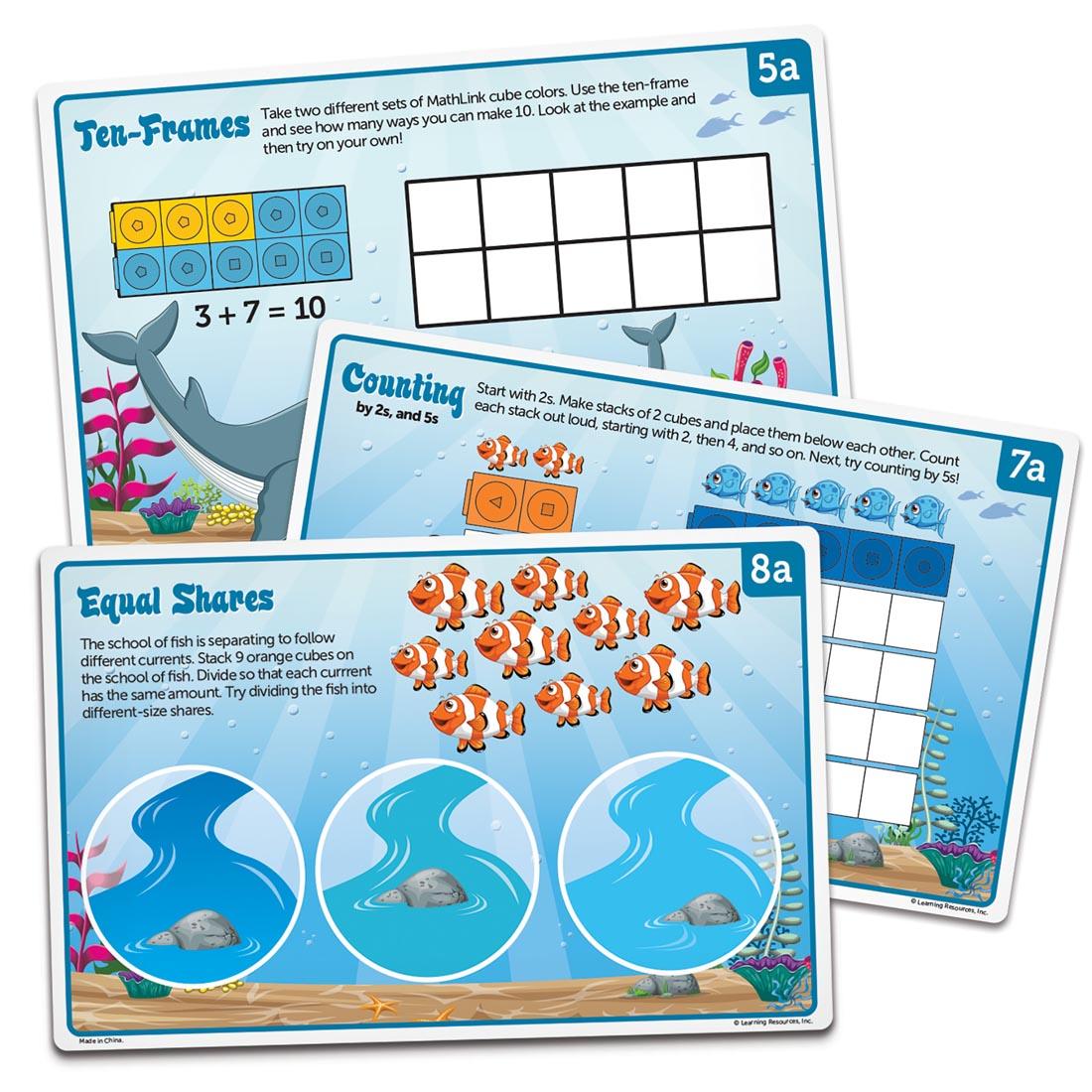 sample challenge cards from MathLink Cubes Kindergarten Math Activity Set: Sea Adventures! By Learning Resources